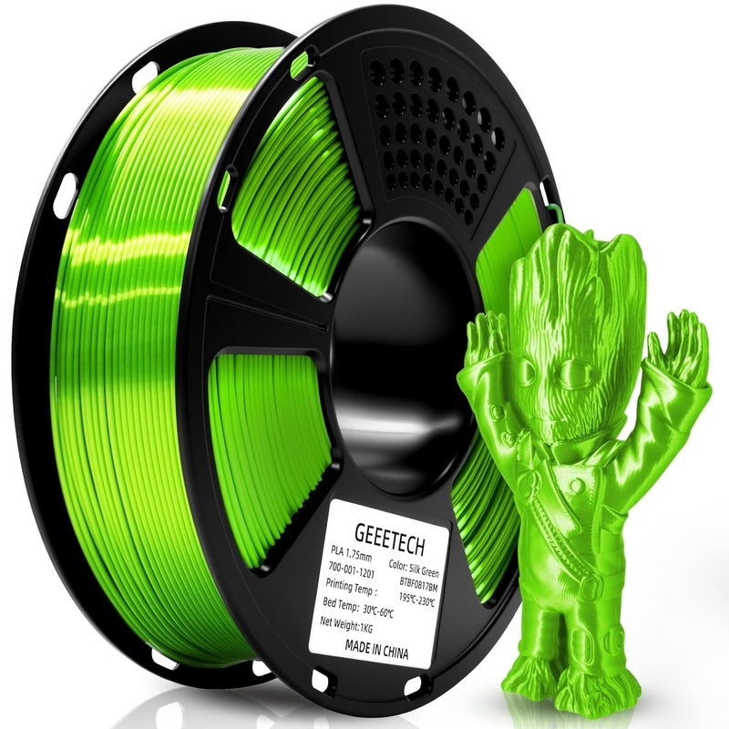 Geeetech Silk PLA Filament 1.75mm 3D Printer Filament Apple Green, Metal-Like Shiny Silk PLA Filament, 1kg (2.2lbs) 1 Spool, Dimensional Accuracy +/- 0.02 mm, Bright Green - Image 2