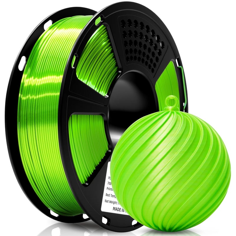Geeetech Silk PLA Filament 1.75mm 3D Printer Filament Apple Green, Metal-Like Shiny Silk PLA Filament, 1kg (2.2lbs) 1 Spool, Dimensional Accuracy +/- 0.02 mm, Bright Green - Image 1