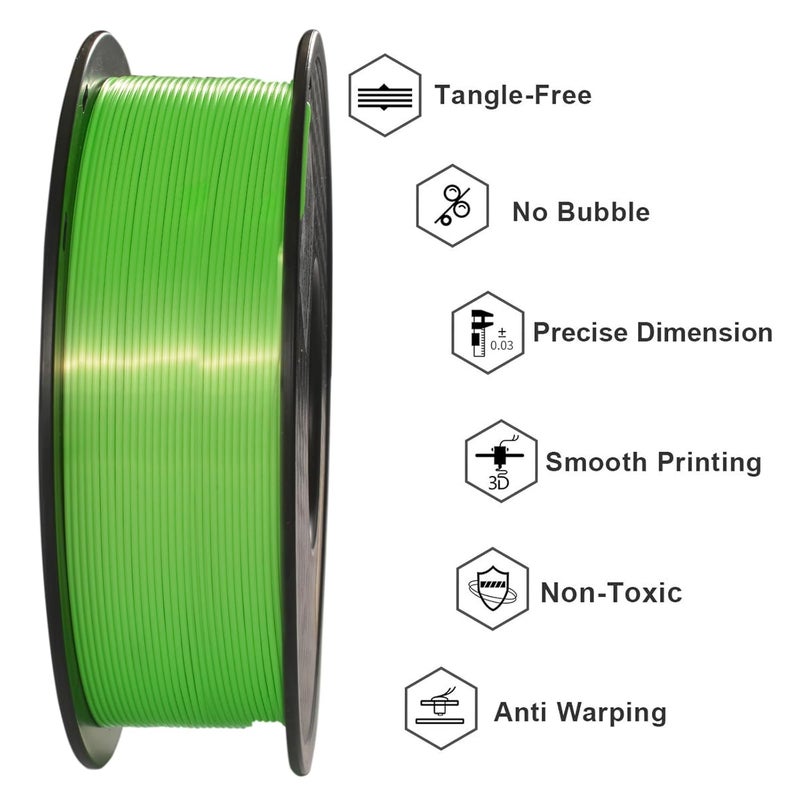 Geeetech Silk PLA Filament 1.75mm 3D Printer Filament Apple Green, Metal-Like Shiny Silk PLA Filament, 1kg (2.2lbs) 1 Spool, Dimensional Accuracy +/- 0.02 mm, Bright Green - Image 4