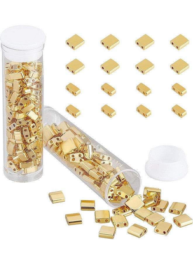 NBEADS About 226 Pcs 2 Hole Tila Beads Half Tila Beads, Golden Beads 5x5mm/5x2mm 2-Hole Glass Seed Beads Spacer Rectangle Mini Beads Japanese Glass Beads for Christmas Jewelry Making - Image 1
