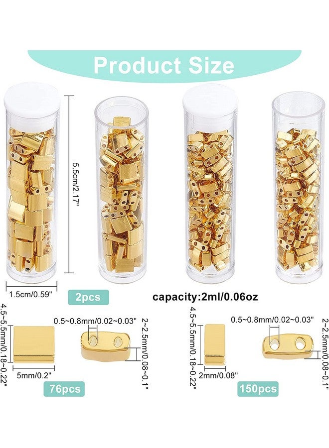 NBEADS About 226 Pcs 2 Hole Tila Beads Half Tila Beads, Golden Beads 5x5mm/5x2mm 2-Hole Glass Seed Beads Spacer Rectangle Mini Beads Japanese Glass Beads for Christmas Jewelry Making - Image 2