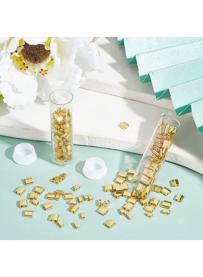 NBEADS About 226 Pcs 2 Hole Tila Beads Half Tila Beads, Golden Beads 5x5mm/5x2mm 2-Hole Glass Seed Beads Spacer Rectangle Mini Beads Japanese Glass Beads for Christmas Jewelry Making - Image 3