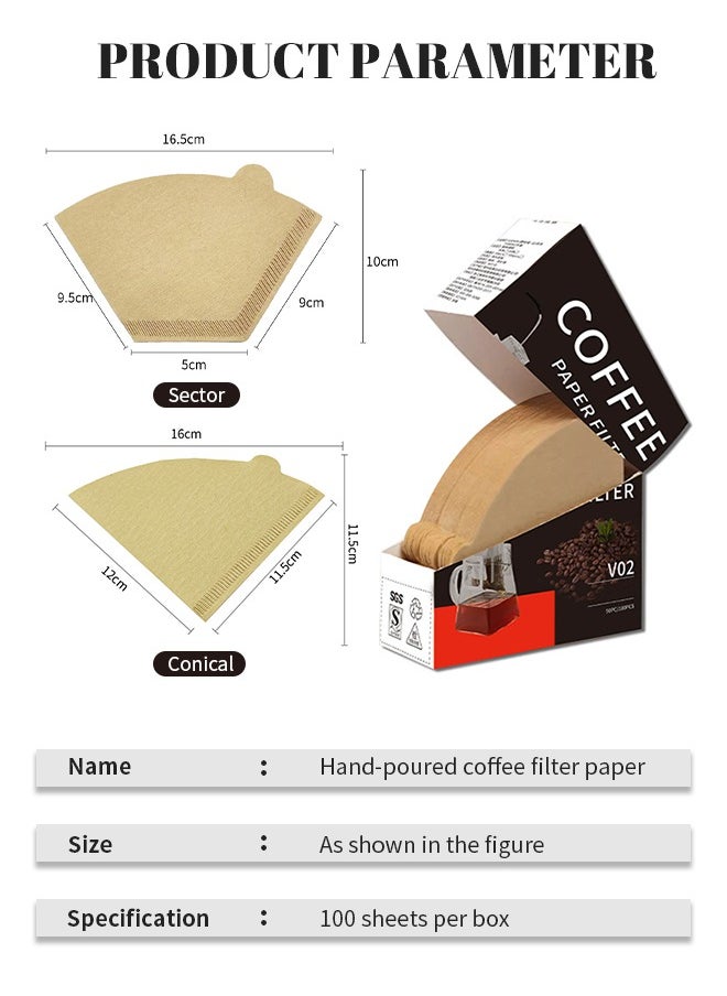 Generic - 100 Sheets V60 Coffee Filter Paper,Disposable Coffee Filters Unbleached Natural Cone Coffee Filters, No Blowout Small Coffee Filters Paper For Pour Over Coffee Dripper And Coffee Maker 2-6 Cup - Image 1