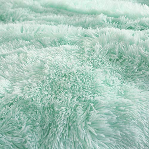 Uhamho Faux Fur Velvet Fluffy Bedding Duvet Cover Set Down Comforter Quilt Cover with Pillow Shams, Ultra Soft Warm (Queen, Aqua) - Image 5