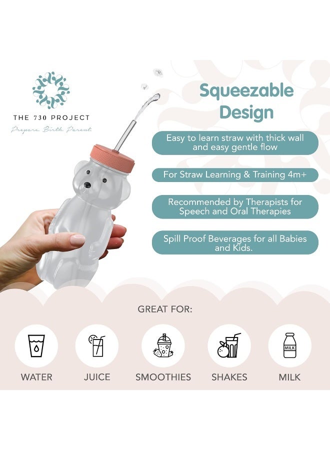 The 730 Project Honey Bear Straw Cup for Babies, 8-oz Honey Bear Cup with Lid, 3-Pack Therapy Learning Honeybear Straw, Baby Bottle Set, Firetruck RED - Image 5
