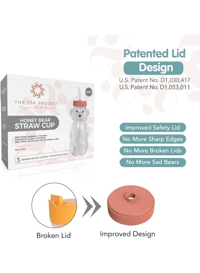 The 730 Project Honey Bear Straw Cup for Babies, 8-oz Honey Bear Cup with Lid, 3-Pack Therapy Learning Honeybear Straw, Baby Bottle Set, Firetruck RED - Image 3