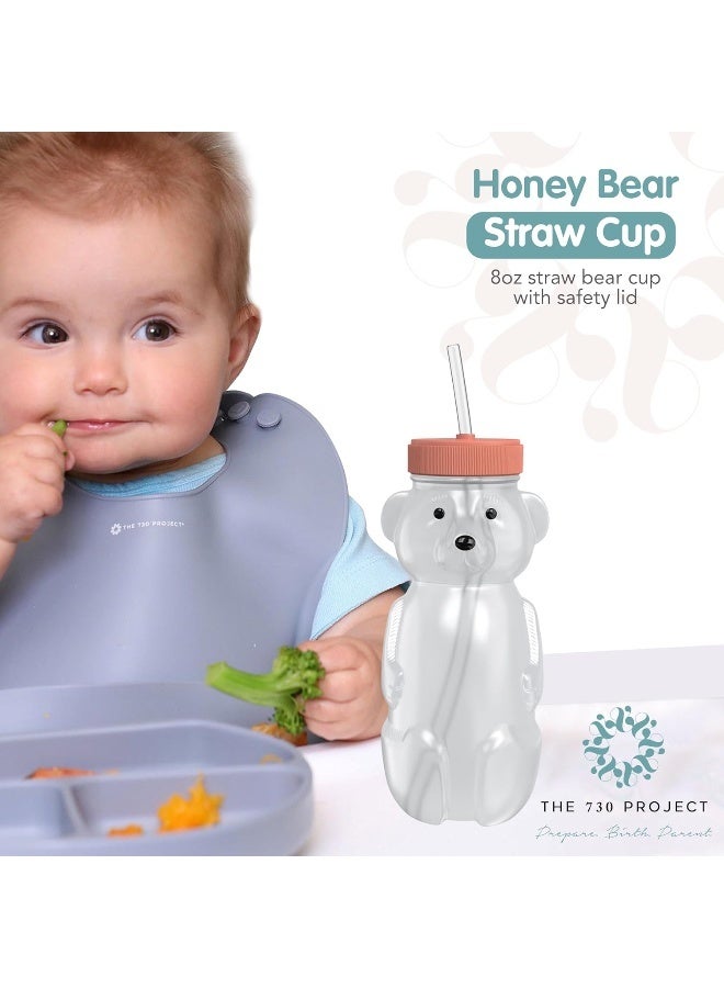 The 730 Project Honey Bear Straw Cup for Babies, 8-oz Honey Bear Cup with Lid, 3-Pack Therapy Learning Honeybear Straw, Baby Bottle Set, Firetruck RED - Image 2