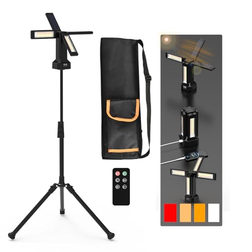 iodoo 13200mAh Rechargeable Solar Work Light with Folding Stand Support and Portable Carrying Bag, 8000 Lumen Stepless Dimmable, 4 Lighting Modes, White/Warm/Warm White (Black(Remote)) - Image 1
