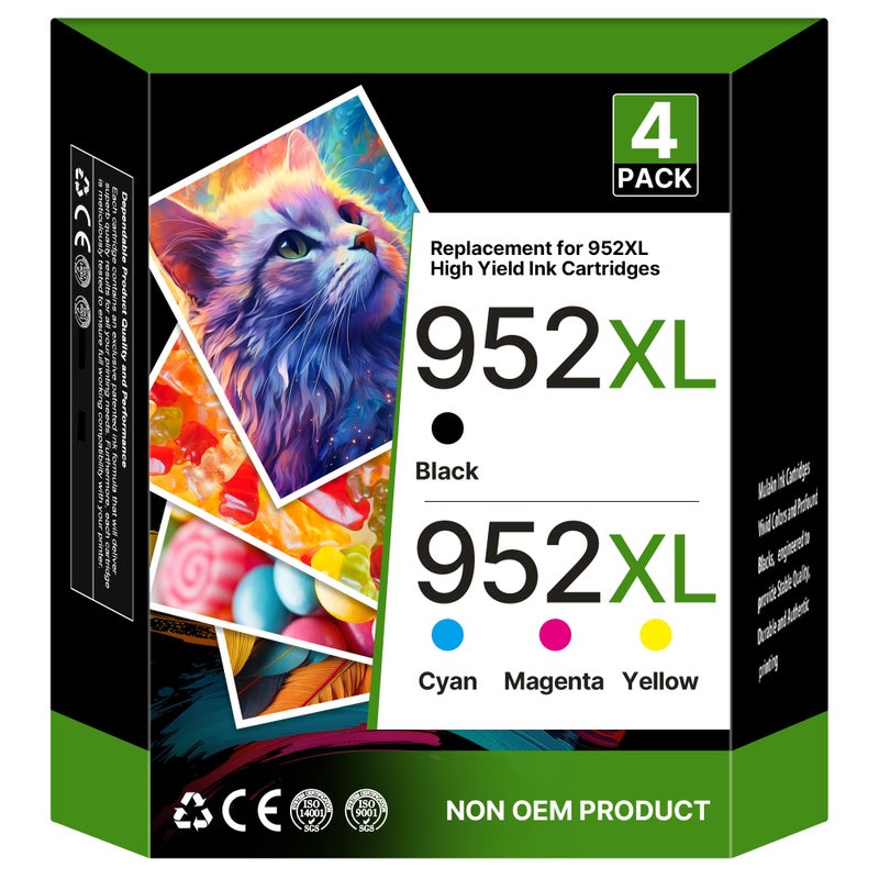 SHEENGO 952 XL 952XL Ink Cartridges Combo Pack Compatible for HP 952XL Ink Cartridges Combo Pack for HP952 OfficeJet Pro 8710 7740 Printers 8720 8702 8210 7720 8715 8730 8740 8216 8725 8700 8200 7730 4-Pack - Image 1