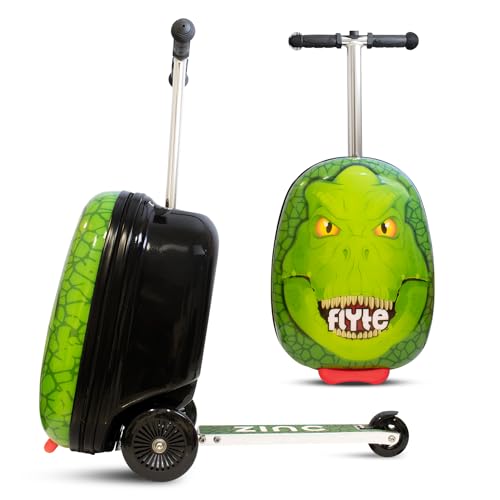 Flyte Darwin The Dino Scooter Suitcase - Rideable, Carry on Compliant 2-in-1 Children's Suitcases, 18 inch Ride on Suitcase for Kids, 25 Litre Capacity Kids' Luggage on Wheels for Children Aged 4+ - Image 1