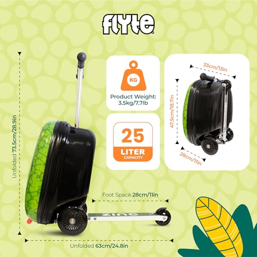 Flyte Darwin The Dino Scooter Suitcase - Rideable, Carry on Compliant 2-in-1 Children's Suitcases, 18 inch Ride on Suitcase for Kids, 25 Litre Capacity Kids' Luggage on Wheels for Children Aged 4+ - Image 4