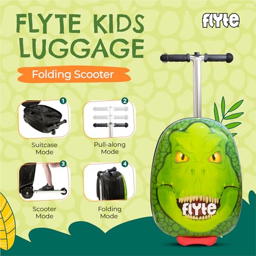 Flyte Darwin The Dino Scooter Suitcase - Rideable, Carry on Compliant 2-in-1 Children's Suitcases, 18 inch Ride on Suitcase for Kids, 25 Litre Capacity Kids' Luggage on Wheels for Children Aged 4+ - Image 3