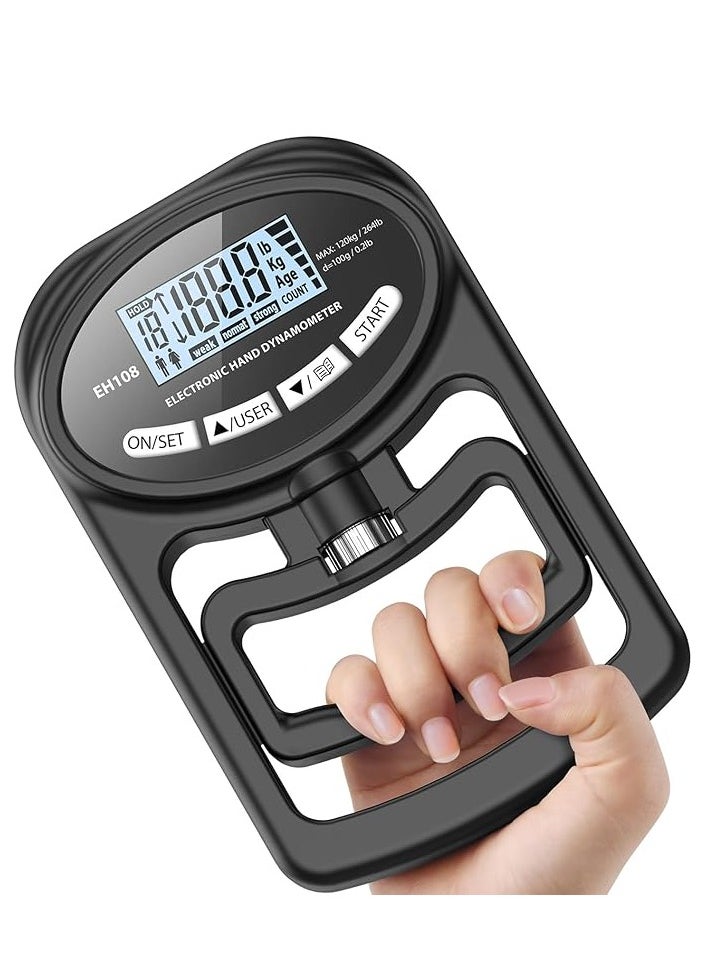 JoyousSto Digital Hand Grip Strength Tester Trainer - Electronic Hand Dynamometer Forearm Grip Strengthener Exerciser Digital Training Gauge 265 Lbs 120 Kgs for Sport Home School Use  - Image 2