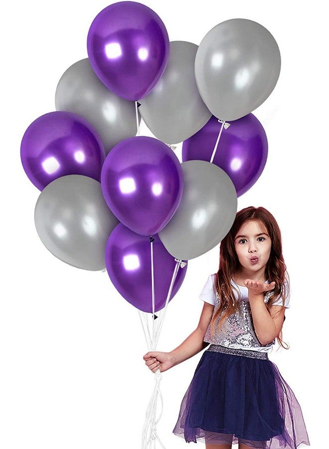 HK Balloons ® Pack Of 100 Metallic Purple & Silver Rubber Balloons For Birthday Decorations - Image 5
