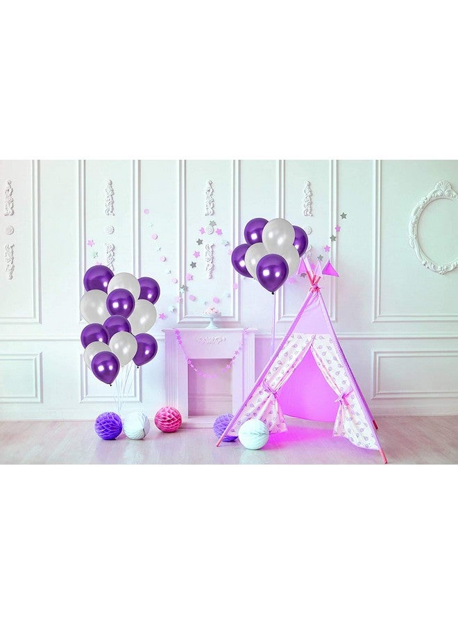 HK Balloons ® Pack Of 100 Metallic Purple & Silver Rubber Balloons For Birthday Decorations - Image 4