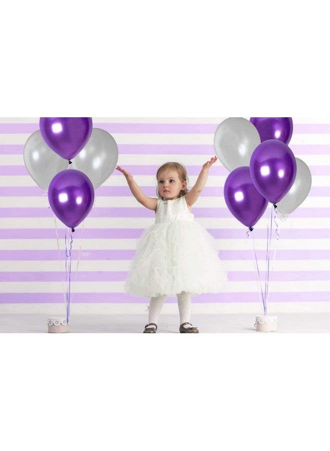 HK Balloons ® Pack Of 100 Metallic Purple & Silver Rubber Balloons For Birthday Decorations - Image 3