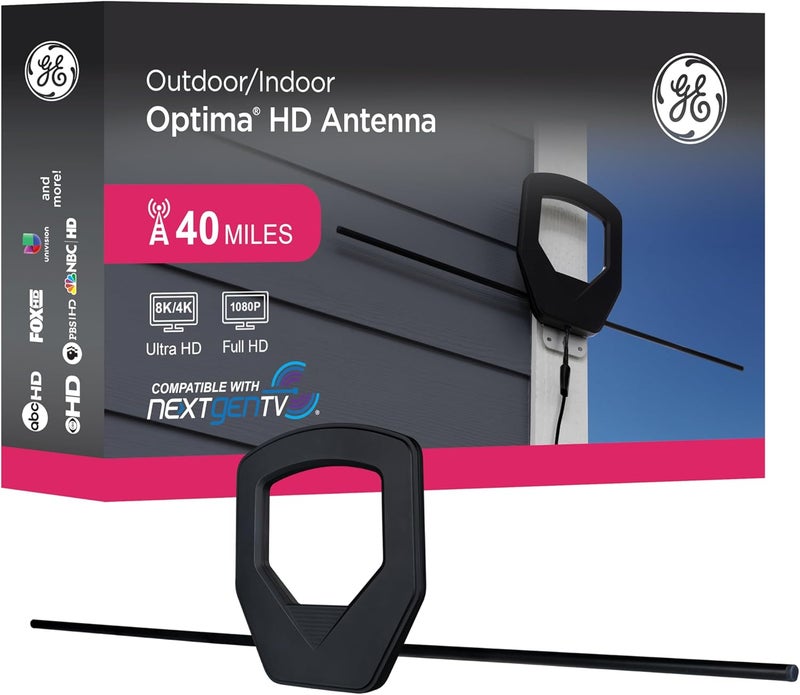 جي إي هوائي UltraPro Optima الخارجي عالي الدقة، مدى 40 ميل، 4K/8K فائقة الدقة، جاهز لتلفزيون الجيل القادم، مقاوم للعوامل الجوية، تركيب في العلية أو خارجي، قنوات محلية مجانية، 81870 - Image 1