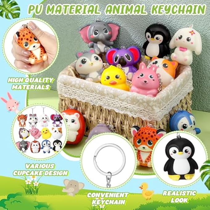 Hollowfly Squeeze Stress Balls Keychains Cute Artificial Squeeze Stress Relief Keychain Toys for Employee Coworker Teacher Student Birthday End of School Year Mental Health Awareness Gifts(Animal) - Image 3