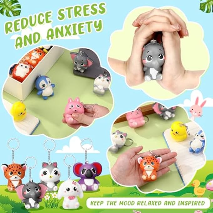 Hollowfly Squeeze Stress Balls Keychains Cute Artificial Squeeze Stress Relief Keychain Toys for Employee Coworker Teacher Student Birthday End of School Year Mental Health Awareness Gifts(Animal) - Image 5