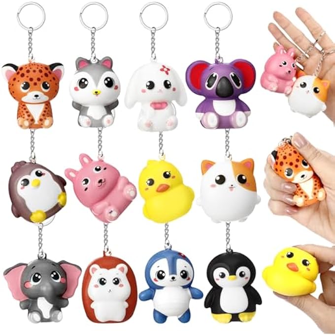 Hollowfly Squeeze Stress Balls Keychains Cute Artificial Squeeze Stress Relief Keychain Toys for Employee Coworker Teacher Student Birthday End of School Year Mental Health Awareness Gifts(Animal) - Image 1