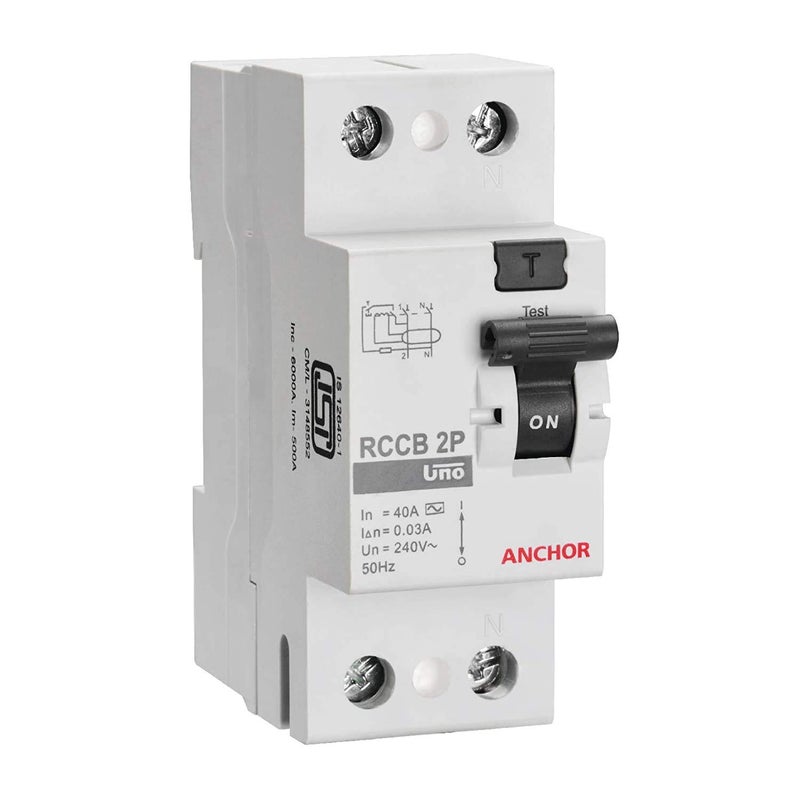 Anchor by Panasonic 98208 Uno Series 40 Ampere Dual Pole 100Ma RCCB White Pack of 2