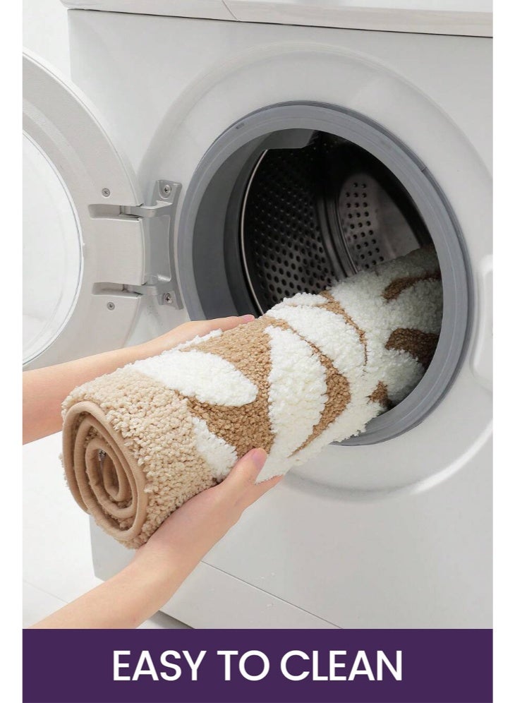 شبيلي سجادة حمام ميكروفايبر للمدخل وسجادة ترحيب، نقشة أوراق ماصة وسريعة الجفاف منخفضة الارتفاع مع ظهر غير منزلق، قابلة للغسل متينة تحبس الأوساخ والرطوبة مناسبة للحمامات والمداخل والمنازل والشقق بيج أبيض - Image 4