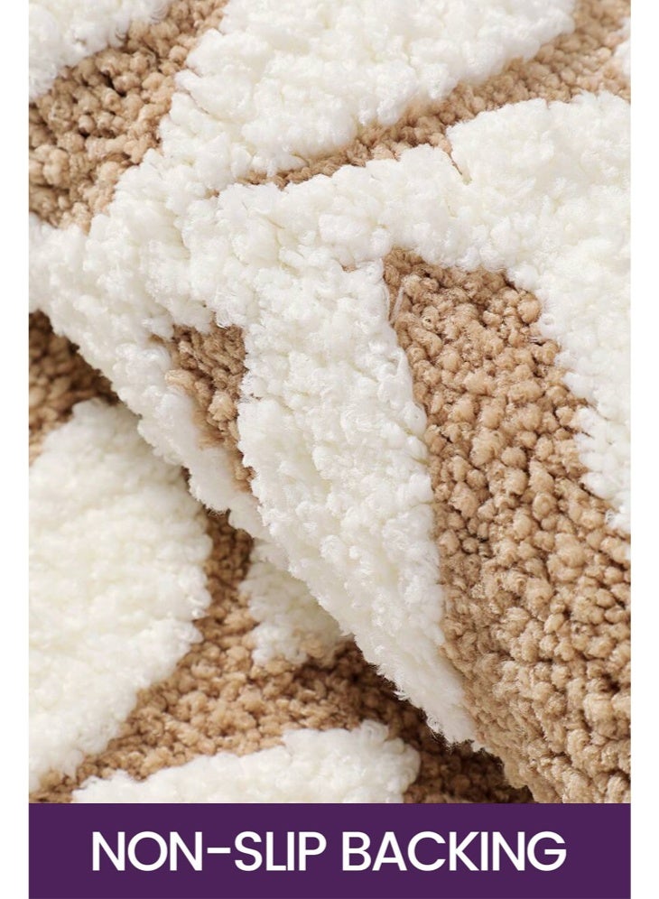 شبيلي سجادة حمام ميكروفايبر للمدخل وسجادة ترحيب، نقشة أوراق ماصة وسريعة الجفاف منخفضة الارتفاع مع ظهر غير منزلق، قابلة للغسل متينة تحبس الأوساخ والرطوبة مناسبة للحمامات والمداخل والمنازل والشقق بيج أبيض - Image 2