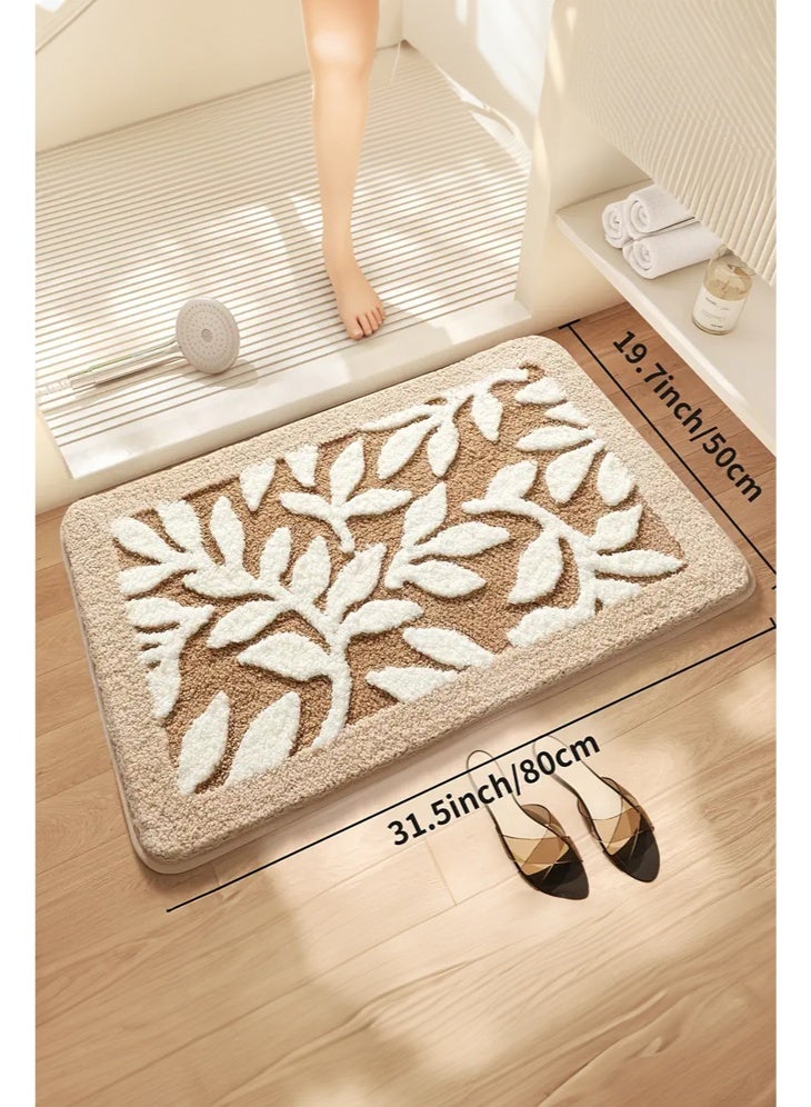 شبيلي سجادة حمام ميكروفايبر للمدخل وسجادة ترحيب، نقشة أوراق ماصة وسريعة الجفاف منخفضة الارتفاع مع ظهر غير منزلق، قابلة للغسل متينة تحبس الأوساخ والرطوبة مناسبة للحمامات والمداخل والمنازل والشقق بيج أبيض - Image 5