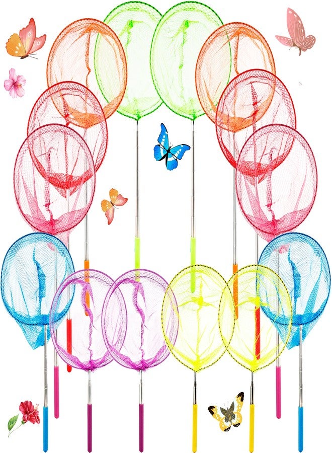 Feradny 14 Pcs Colorful Telescopic Butterfly Fishing Insect Net Catching Insects Bugs Exploration Beach Outdoor Toys for Kids Outdoor Playing, 7 Colors - Image 1