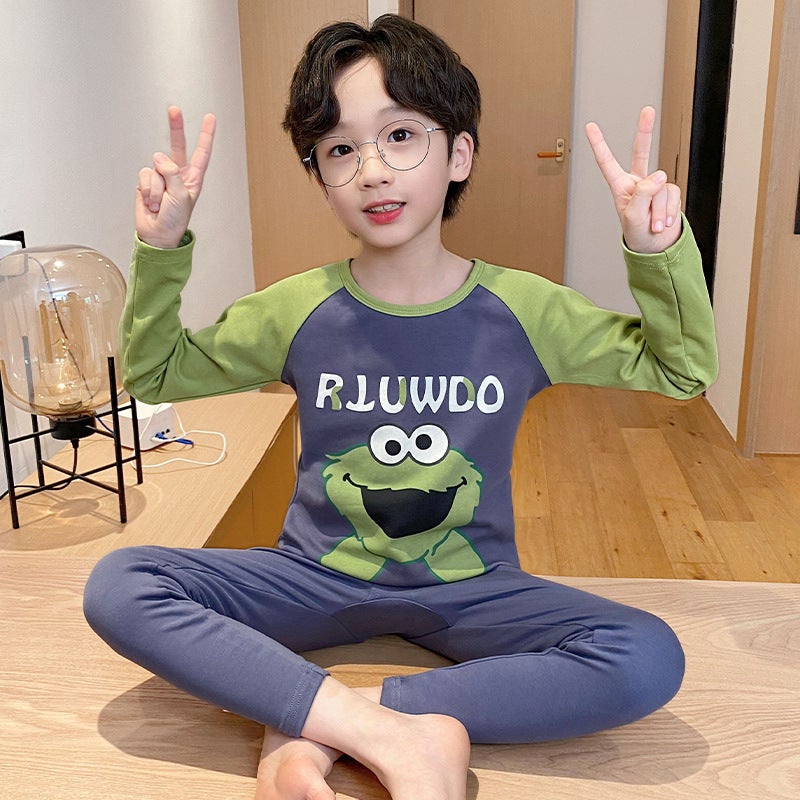 Childrens Underwear suit Cotton Middle and Large Childrens Home Clothes Boys Cotton Pajamas Boys Spring and Autumn Warm Autumn Clothes and Pants 45007# 