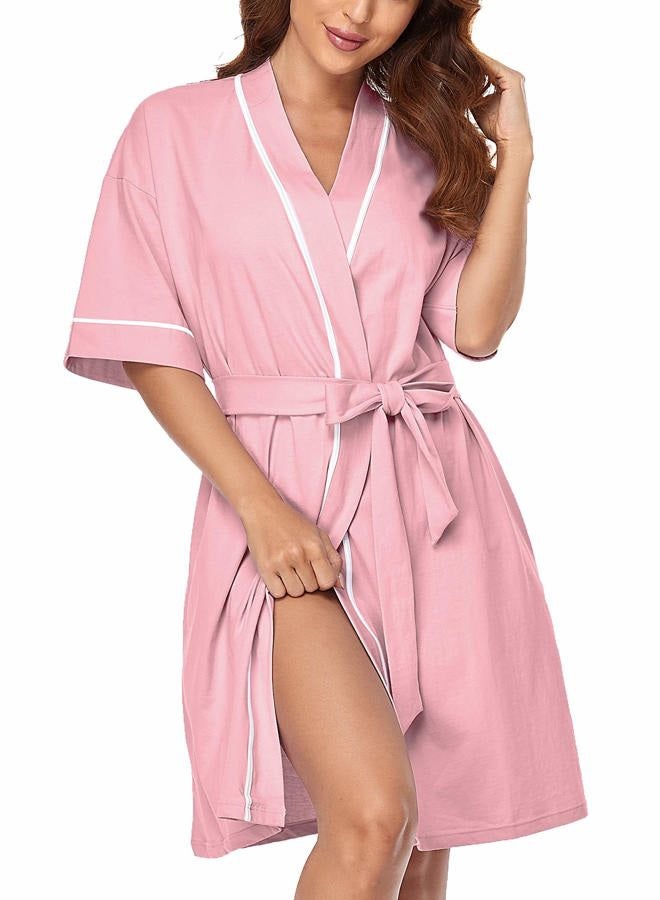 COLORFULLEAF Women's 100% Cotton Short Robes Summer Lightweight Kimono Robe Soft Spa Knit Bathrobe Sleepwear for Ladies, A-pink, L - Image 1
