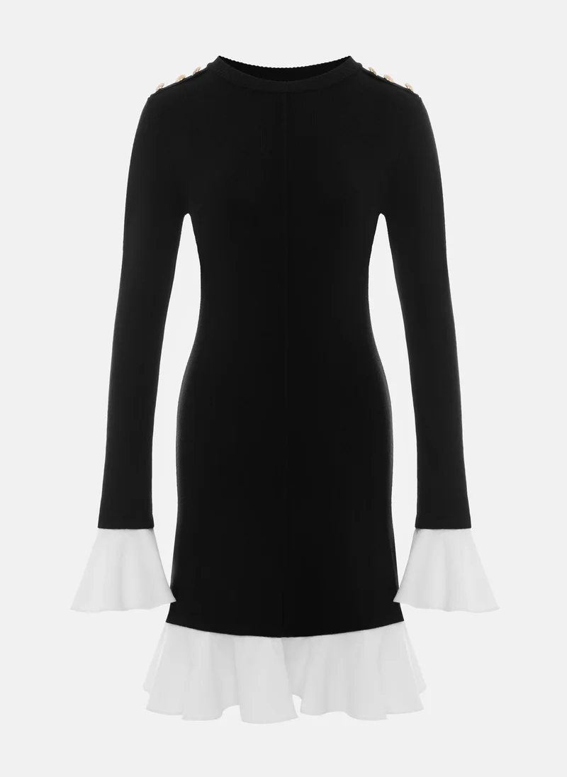 Lichi Mini knitted dress with contrasting flounces on the cuffs and skirt