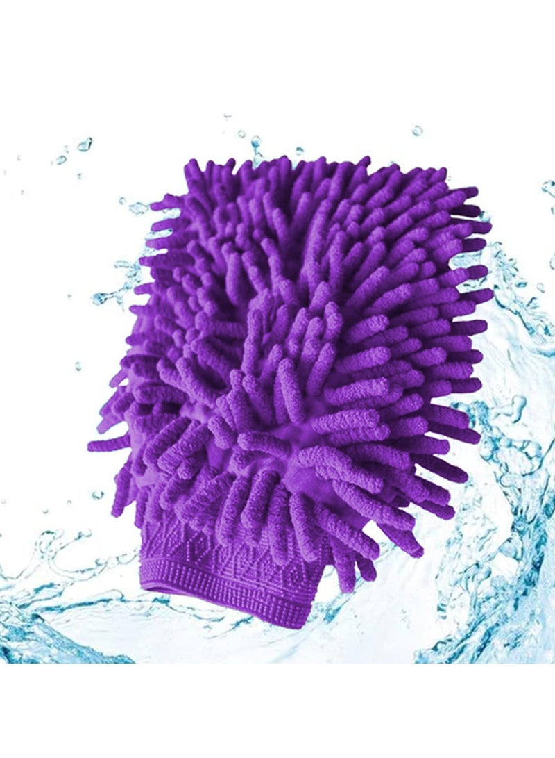 3XR Microfiber Wash Mitt Washing Gloves High Density Scratch Free Wash Mitt, Car Cleaning, Home, Kitchen, Office 1PCS Violet - Image 1