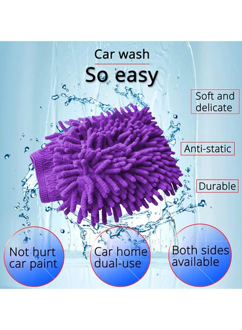 3XR Microfiber Wash Mitt Washing Gloves High Density Scratch Free Wash Mitt, Car Cleaning, Home, Kitchen, Office 1PCS Violet - Image 2