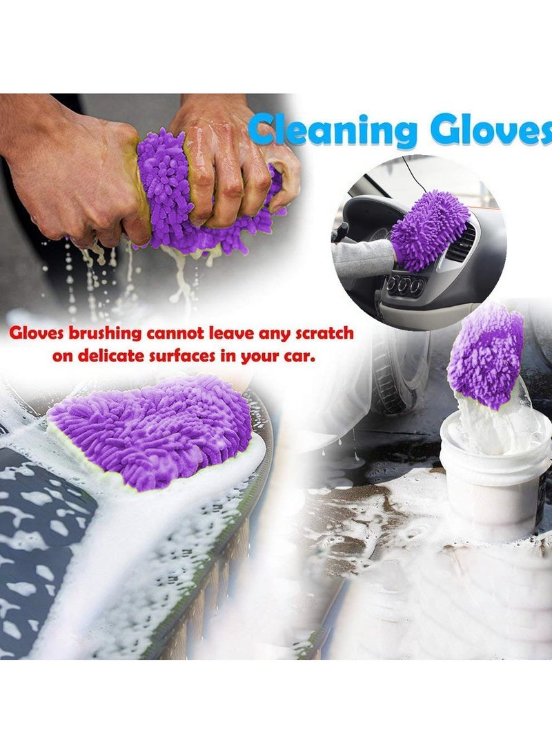 3XR Microfiber Wash Mitt Washing Gloves High Density Scratch Free Wash Mitt, Car Cleaning, Home, Kitchen, Office 1PCS Violet - Image 3