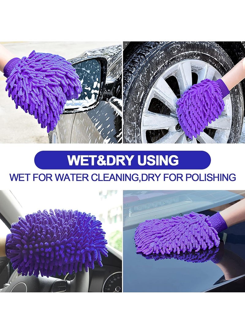3XR Microfiber Wash Mitt Washing Gloves High Density Scratch Free Wash Mitt, Car Cleaning, Home, Kitchen, Office 1PCS Violet - Image 5