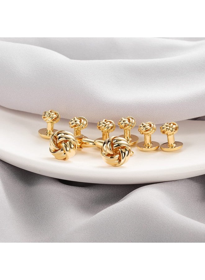 HAWSON Flower Knot Cufflinks And Tuxedo Studs Set Men Dress Shirt Studs Wedding Business Accessories (Gold Tone) - Image 2