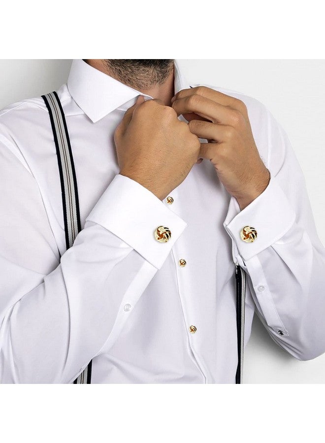 HAWSON Flower Knot Cufflinks And Tuxedo Studs Set Men Dress Shirt Studs Wedding Business Accessories (Gold Tone) - Image 4