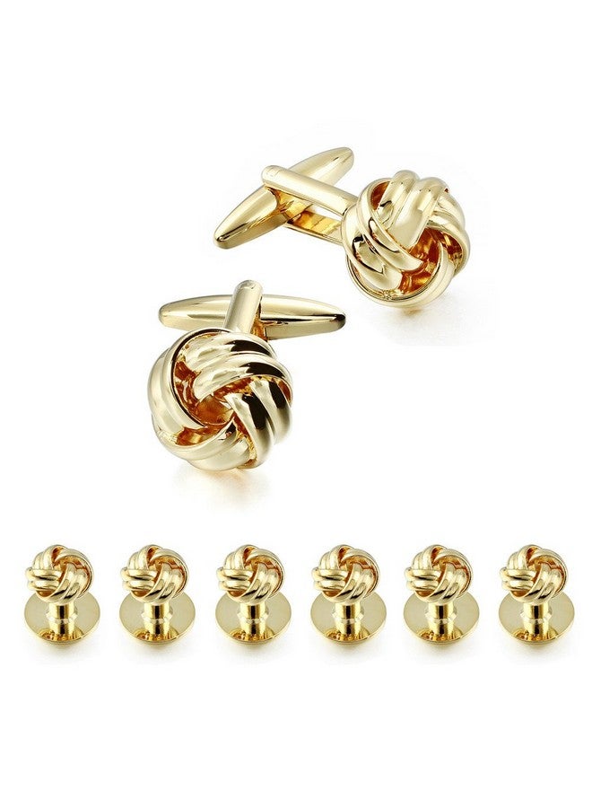 HAWSON Flower Knot Cufflinks And Tuxedo Studs Set Men Dress Shirt Studs Wedding Business Accessories (Gold Tone) - Image 1