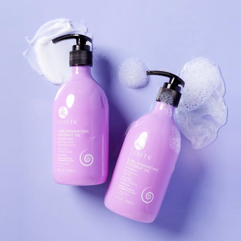 L LUSETA مجموعة شامبو وبلسم لوسيتا للشعر المجعد مع زيت جوز الهند، قفز غير محدود وتعريف للشعر المتموج والمجعد، يقلل من التجاعيد ويصلح الشعر الجاف، لجميع أنواع الشعر المجعد خالي من الكبريتات 16.9 أونصة سائلة × 2 - Image 4