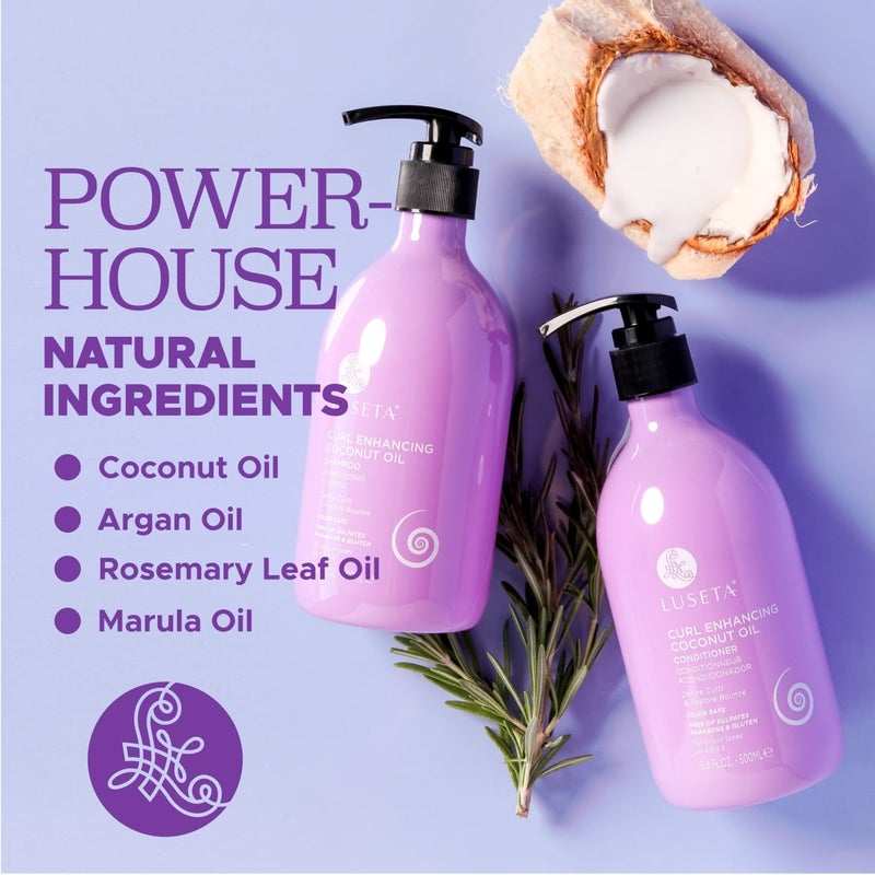 L LUSETA مجموعة شامبو وبلسم لوسيتا للشعر المجعد مع زيت جوز الهند، قفز غير محدود وتعريف للشعر المتموج والمجعد، يقلل من التجاعيد ويصلح الشعر الجاف، لجميع أنواع الشعر المجعد خالي من الكبريتات 16.9 أونصة سائلة × 2 - Image 3