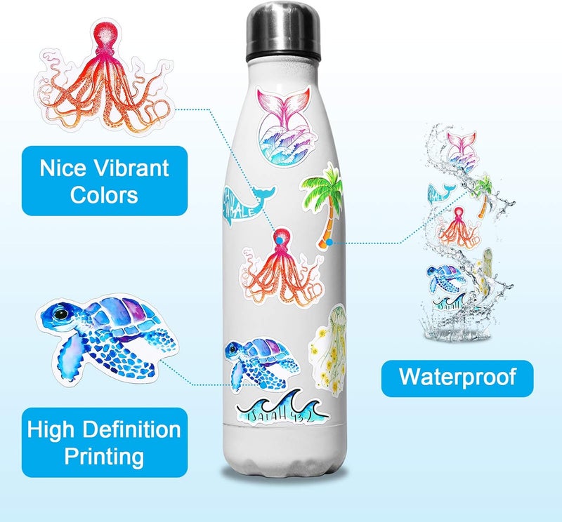 BBTO 100 Pieces Waterproof Vinyl Stickers Cute Water Bottles Decals DIY Decorative Stickers for Laptop Hydro Flask Travel Luggage Car Bike Bicycle Helmet (Marine Life) Various color options - Image 2