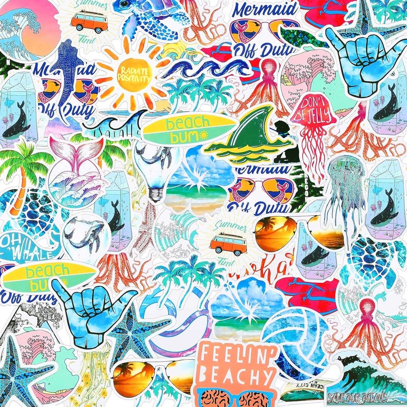 BBTO 100 Pieces Waterproof Vinyl Stickers Cute Water Bottles Decals DIY Decorative Stickers for Laptop Hydro Flask Travel Luggage Car Bike Bicycle Helmet (Marine Life) Various color options - Image 1