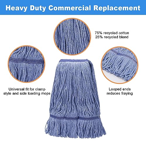 Hakfhsd 2 Pack Heavy Mop Replace Headmop Head ReplacementCommercial mop HeadsReusable Mop Head RefillsReplacement Mop Heads SuitableWet Industrial Blue Cotton Looped End String Head Refill Blue - Image 5