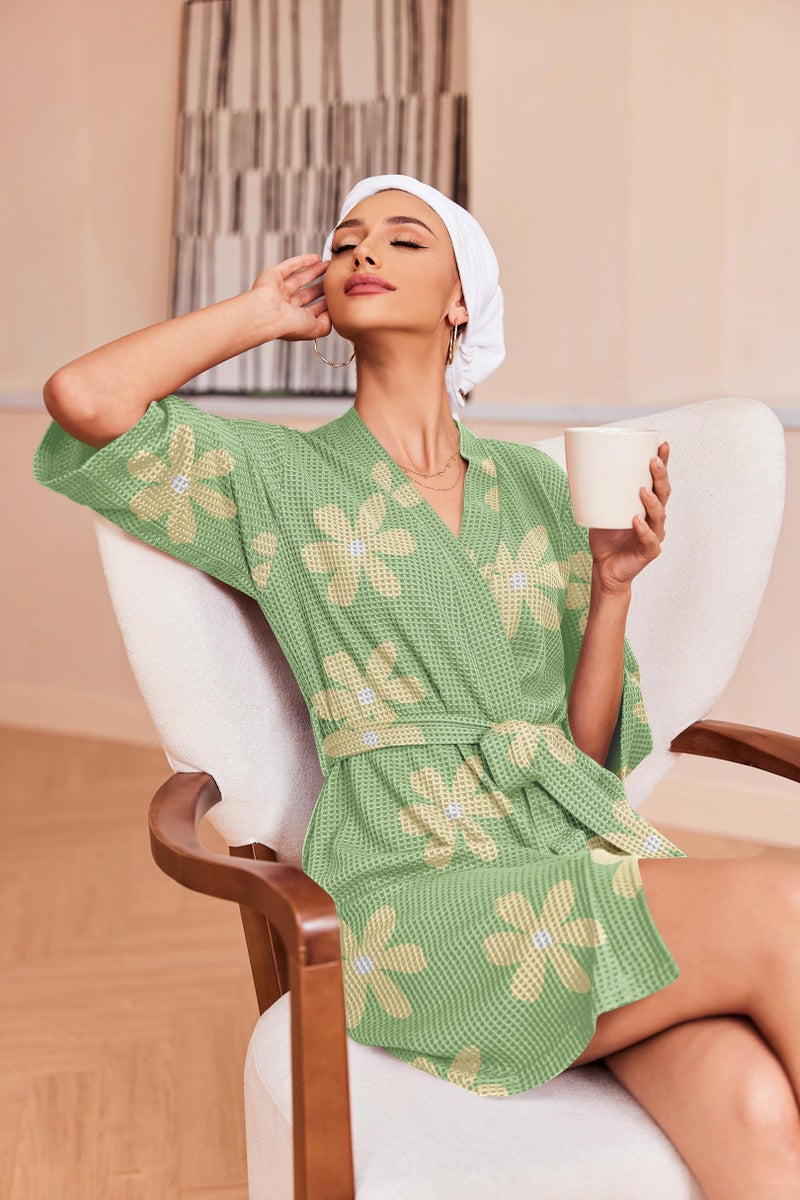 Ekouaer Robes for Women Waffle Knit Bathrobe Soft Lightweight Knee Length Loungewear - Image 3
