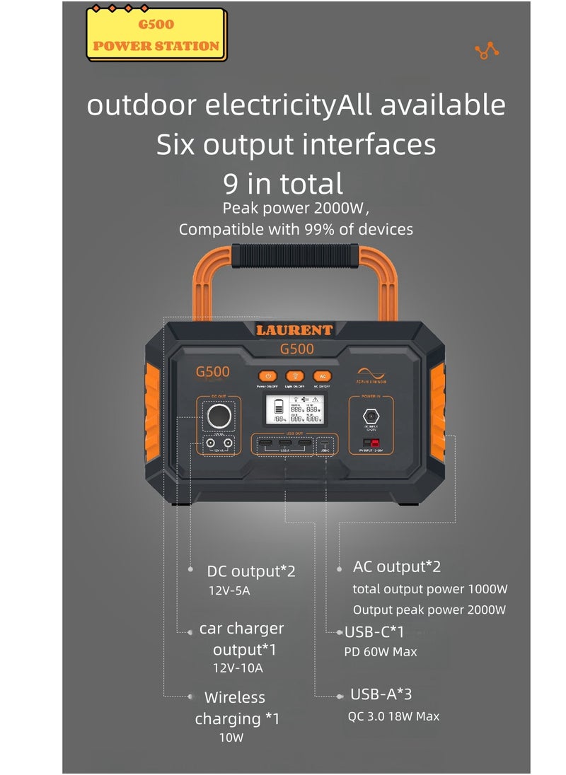 Generic Portable Power Station: 500W Solar Generator, 999Wh Pure Sine Wave, LED Lighting – Ideal for Home, Camping, and Emergencies  - Image 2