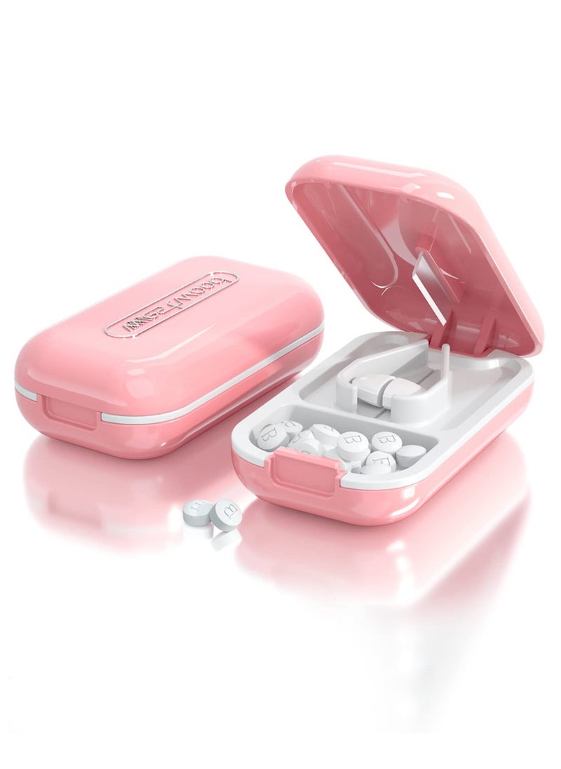 Excefore Small Pill Cutter, Pill Splitter with Pill Holder Case, Pill Cutter for Small or Large Pills, Cuts Vitamins Tablets, Portable Pill Divider Pretty Pill Crusher for Purse Pocket (1 PCS, Pink)  - Image 1