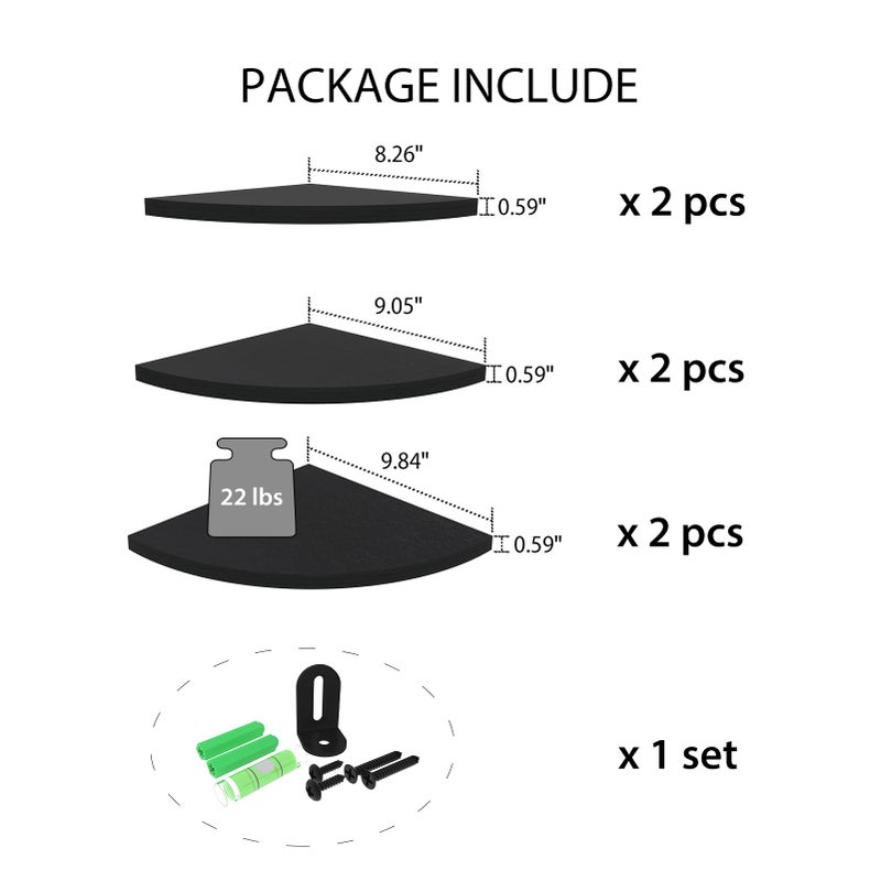 HORLIMER Floating Corner Shelf Wall Mount, Set of 6 Rustic Wood Corner Wall Shelves for Bedroom, Living Room, Bathroom, Kitchen (Black) - Image 3