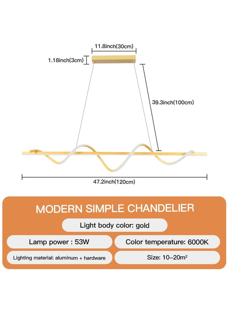 YATAI LIGHTING Modern LED Chandelier Dining Room Island, Wave Shape 120cm Long Gold Classic Chandelier Light for Kitchen and Dining Room Table, Acrylic Adjustable Color Temperature Chandelier Lamp - Image 2