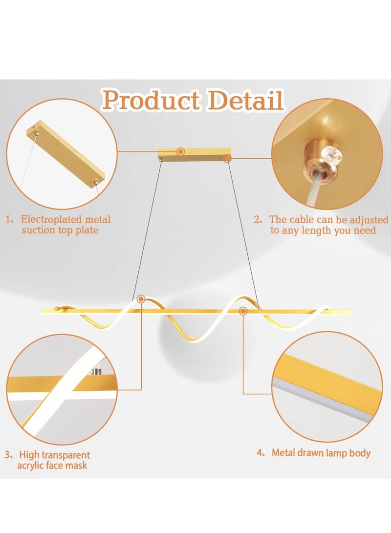 YATAI LIGHTING Modern LED Chandelier Dining Room Island, Wave Shape 120cm Long Gold Classic Chandelier Light for Kitchen and Dining Room Table, Acrylic Adjustable Color Temperature Chandelier Lamp - Image 3